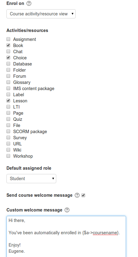 Moodle Autoenrollment Plugin