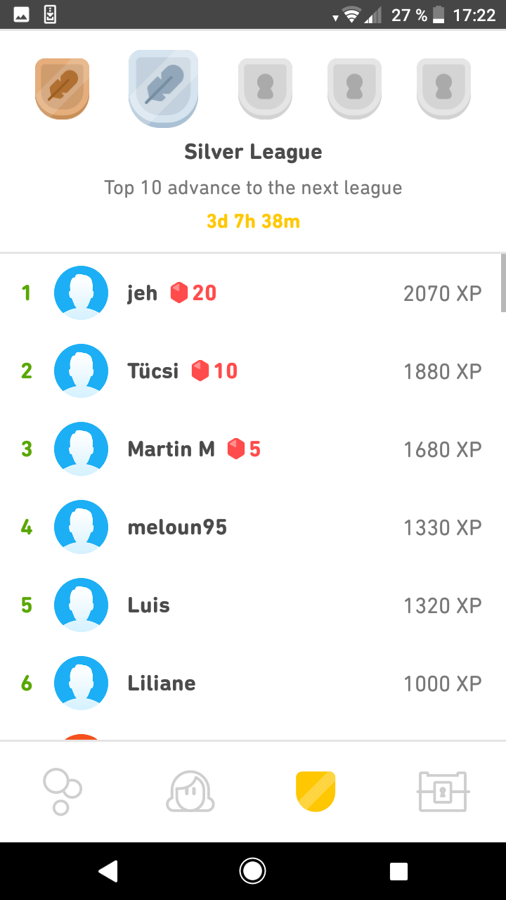 Leaderboard in Duolingo