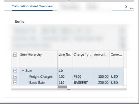 Screenshot of a TMS Calculation Sheet indicating the Separation of Fixed Basic Rates and Variable Freight Charges