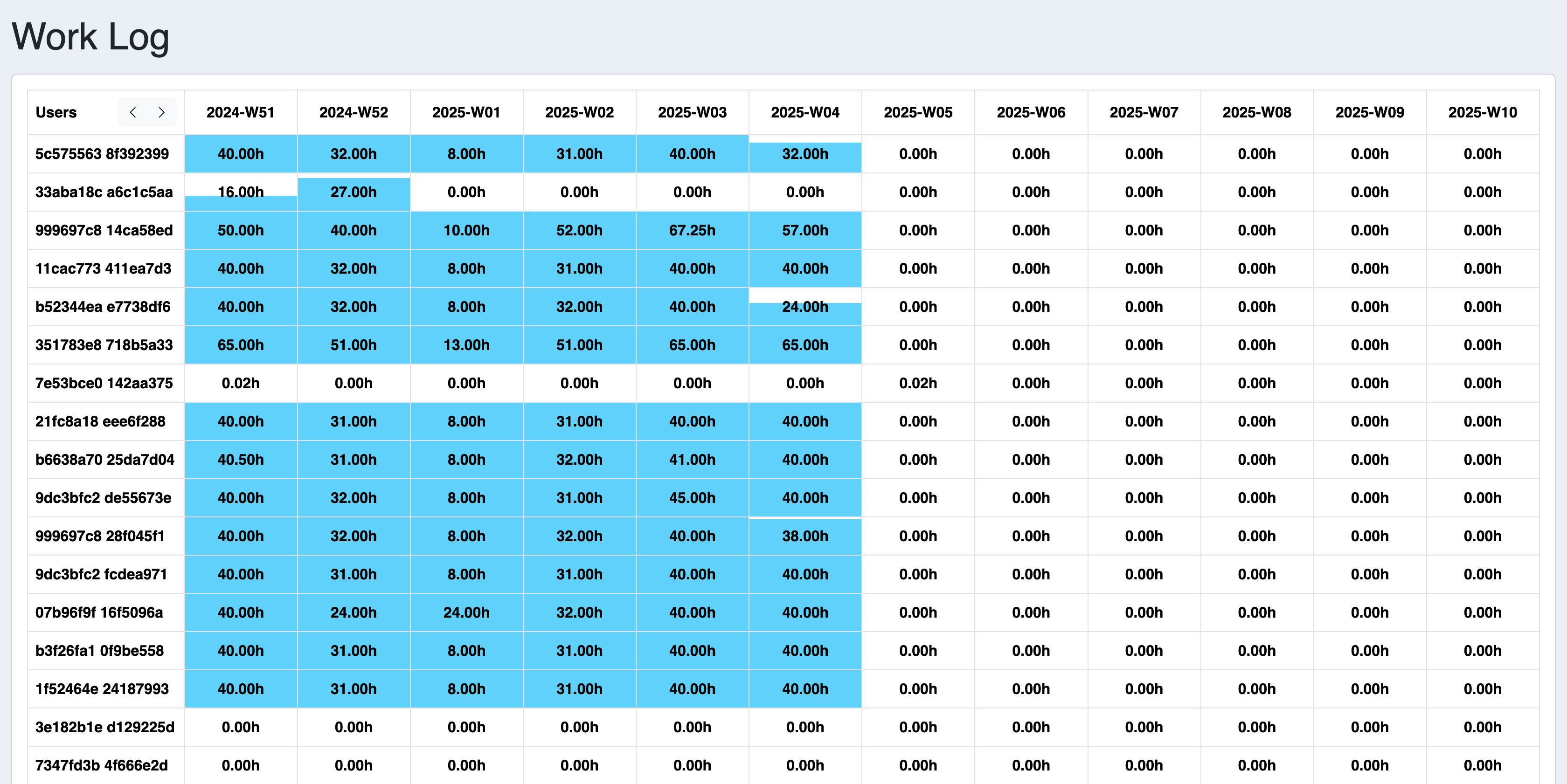 Detailed worklog tables help PMs track part-time team members across multiple projects and quickly verify if time was accurately logged for monthly reports