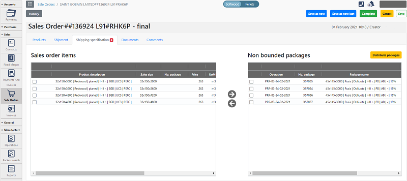 An example of a custom ERP dashboard where a split order shipment is applied