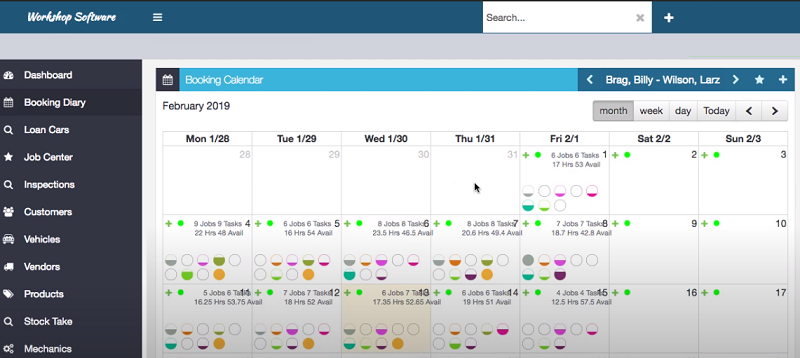 The calendar for scheduling car repair