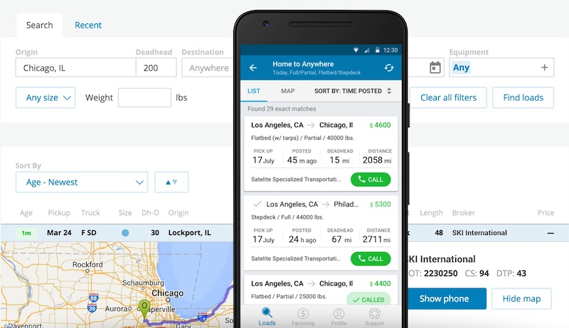 An example of load board software in web and mobile designs