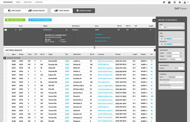 An example of a load board software where a freight broker searches for carriers and post loads