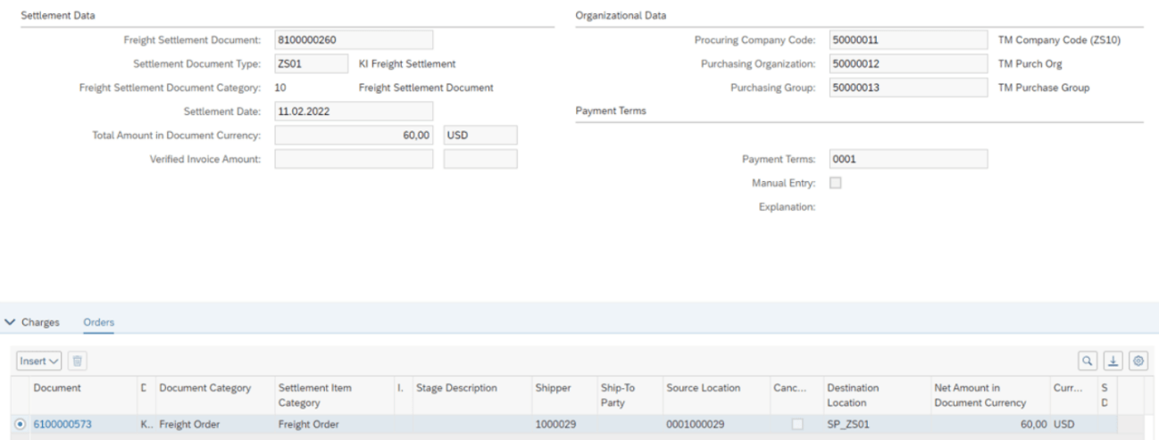 Verified invoice amount of $60.00 on freight settlement document