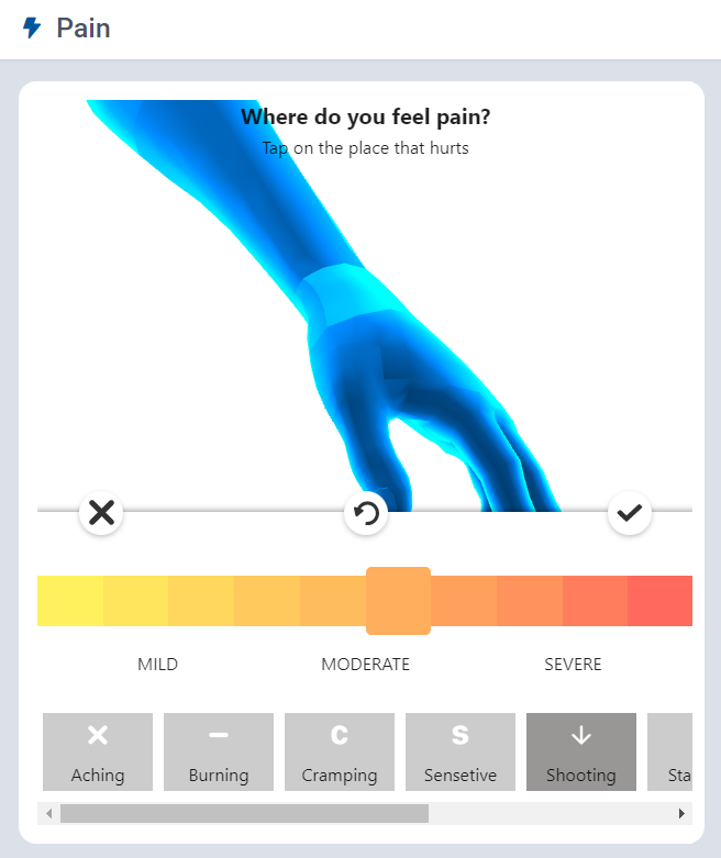The pain assessment tool, where a patient describes the pain details using a cell phone