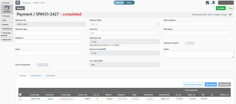The automatically generated invoice that has already been paid and has a Completed status