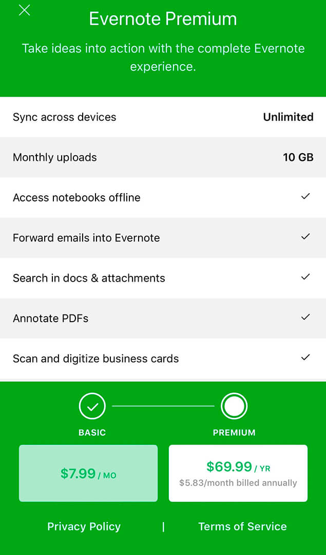 Evernote app monetization 