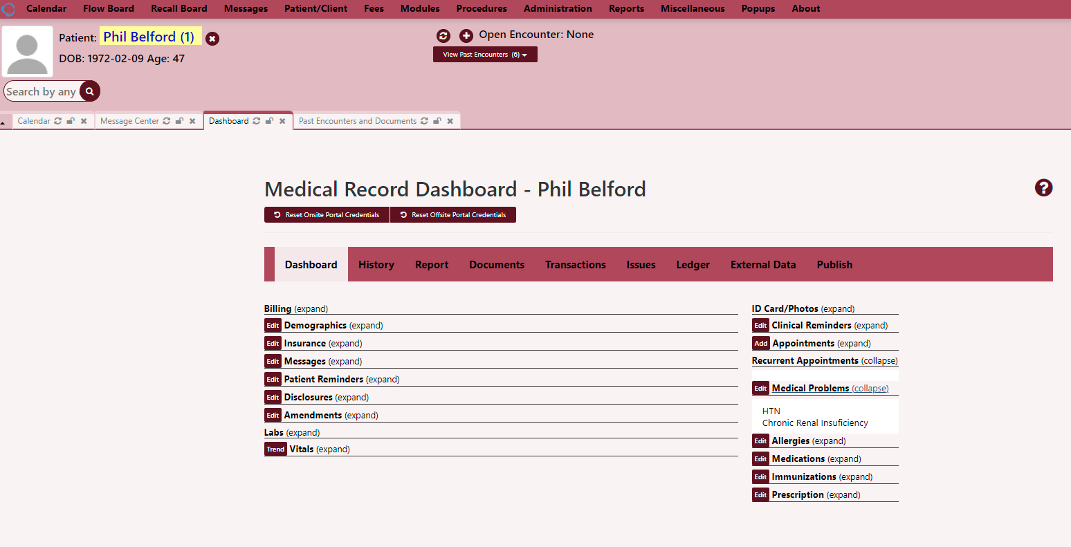 OpenEMR's Medical Record Dashboard